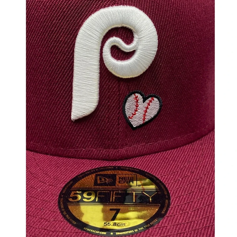 New Era Philadelphia Phillies MLB Fitted Hat Cap Maroon World Series Love Hustle